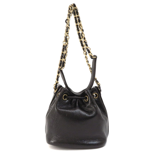 CHANEL Shoulder Bag Calfskin black Drawstring Bag ChainShoulder COCO Mark Gold Metal
