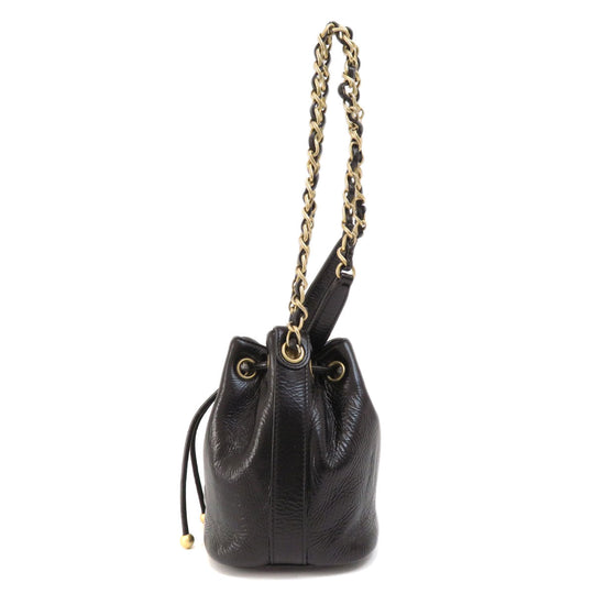 CHANEL Shoulder Bag Calfskin black Drawstring Bag ChainShoulder COCO Mark Gold Metal