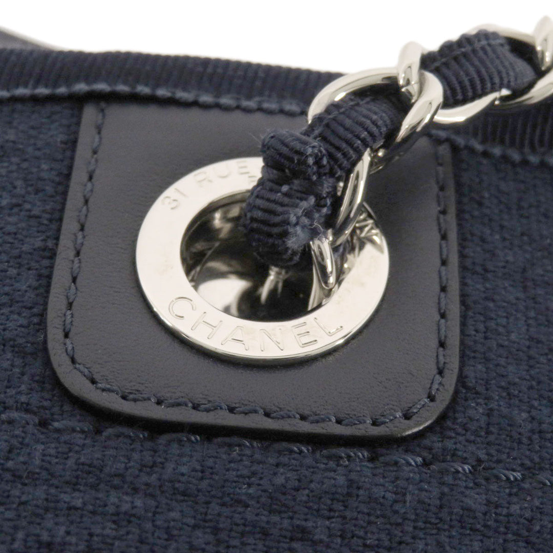 CHANEL Tote Bag canvas Navy Deauville COCO Mark SilverMetal
