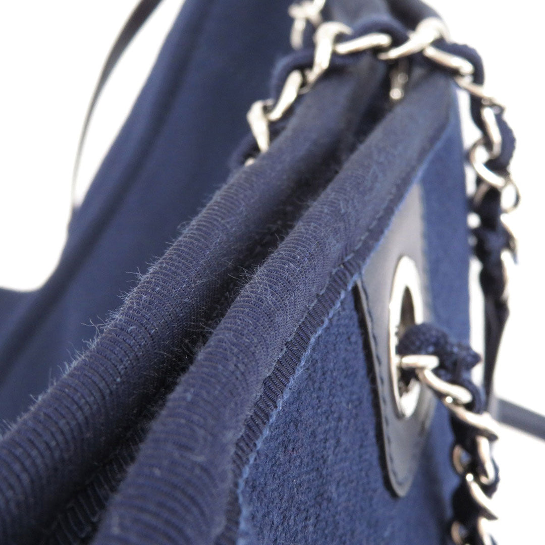 CHANEL Tote Bag canvas Navy Deauville COCO Mark SilverMetal
