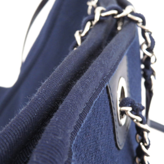 CHANEL Tote Bag canvas Navy Deauville COCO Mark SilverMetal