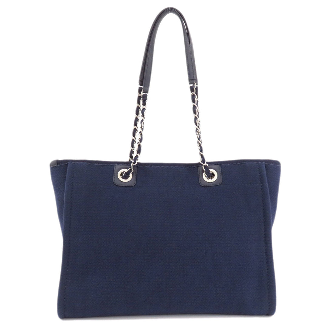 CHANEL Tote Bag canvas Navy Deauville COCO Mark SilverMetal
