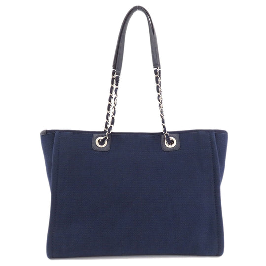 CHANEL Tote Bag canvas Navy Deauville COCO Mark SilverMetal