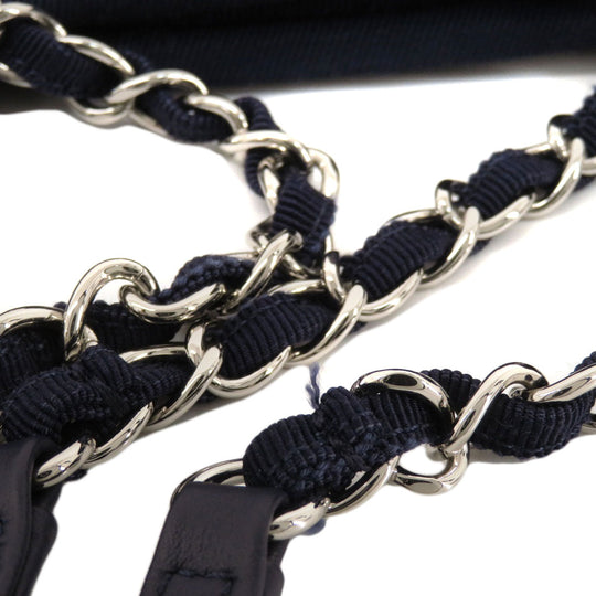 CHANEL Tote Bag canvas Navy Deauville COCO Mark SilverMetal