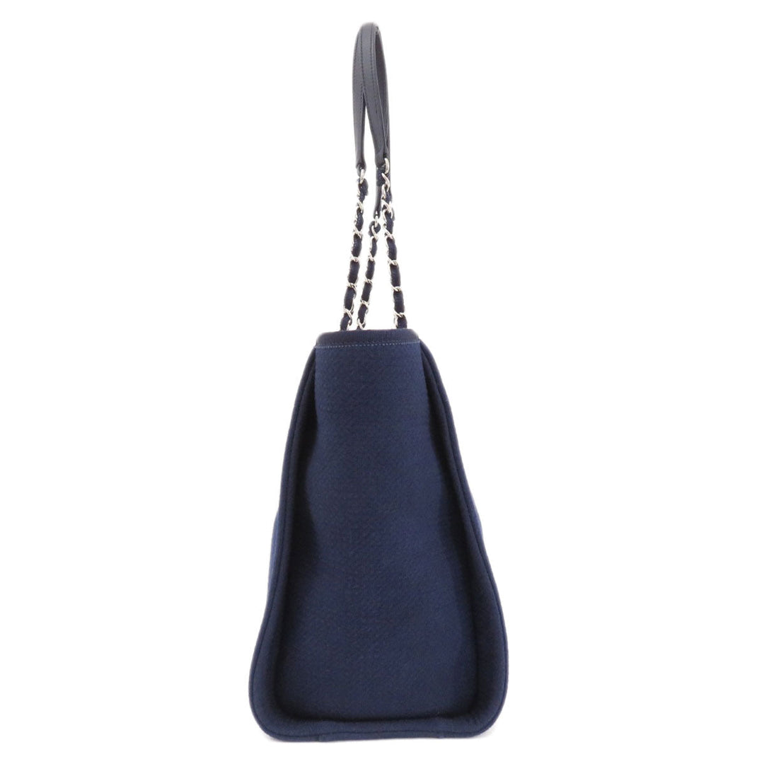CHANEL Tote Bag canvas Navy Deauville COCO Mark SilverMetal