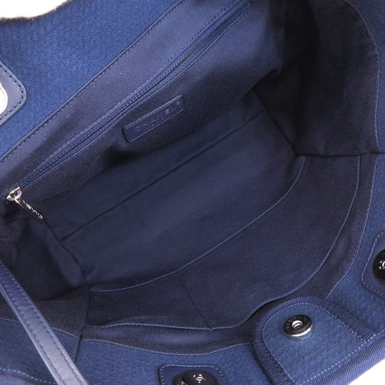 CHANEL Tote Bag canvas Navy Deauville COCO Mark SilverMetal