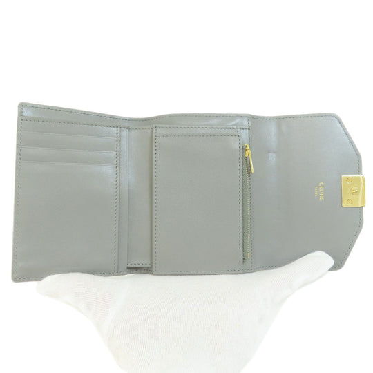 CELINE Bifold Wallet leather gray CMetal Women Used Authentic