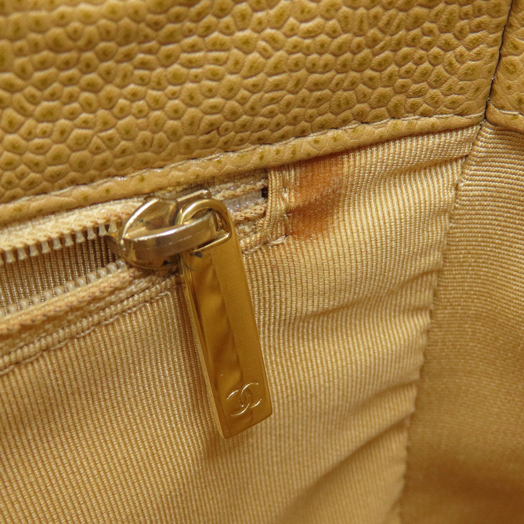 CHANEL Tote Bag Grained Calfskin Skin beige Chain Bag Matelasse Gold Metal Women Used Authentic