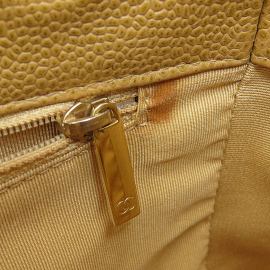 CHANEL Tote Bag Grained Calfskin Skin beige Chain Bag Matelasse Gold Metal Women Used Authentic