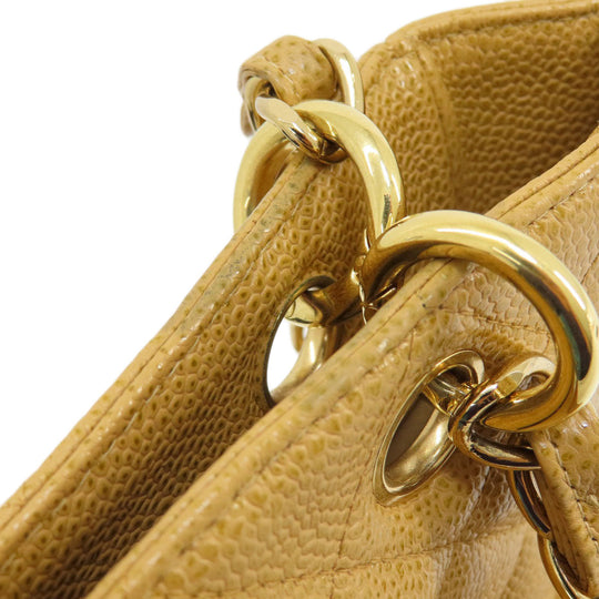 CHANEL Tote Bag Grained Calfskin Skin beige Chain Bag Matelasse Gold Metal Women Used Authentic