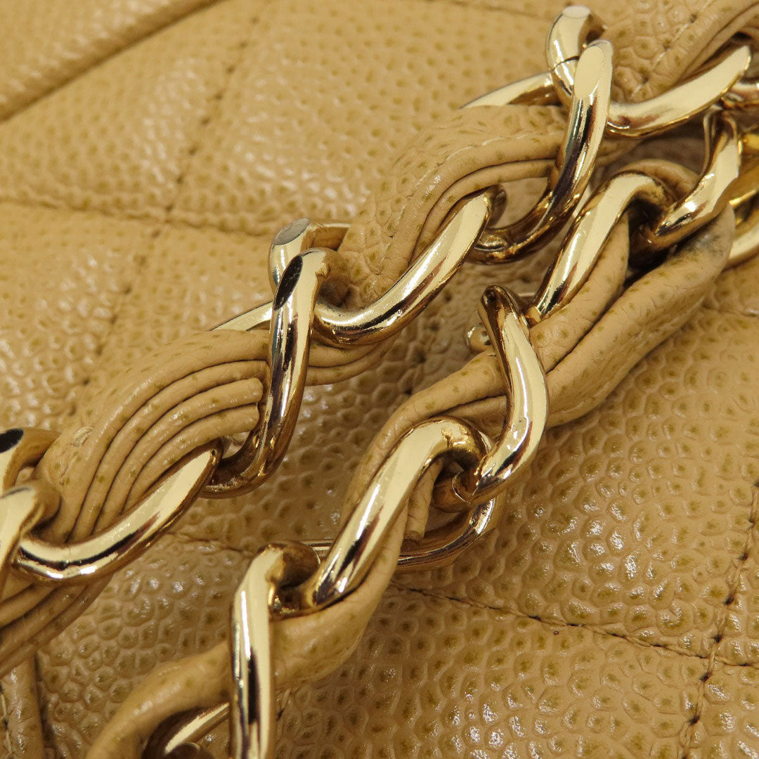 CHANEL Tote Bag Grained Calfskin Skin beige Chain Bag Matelasse Gold Metal Women Used Authentic