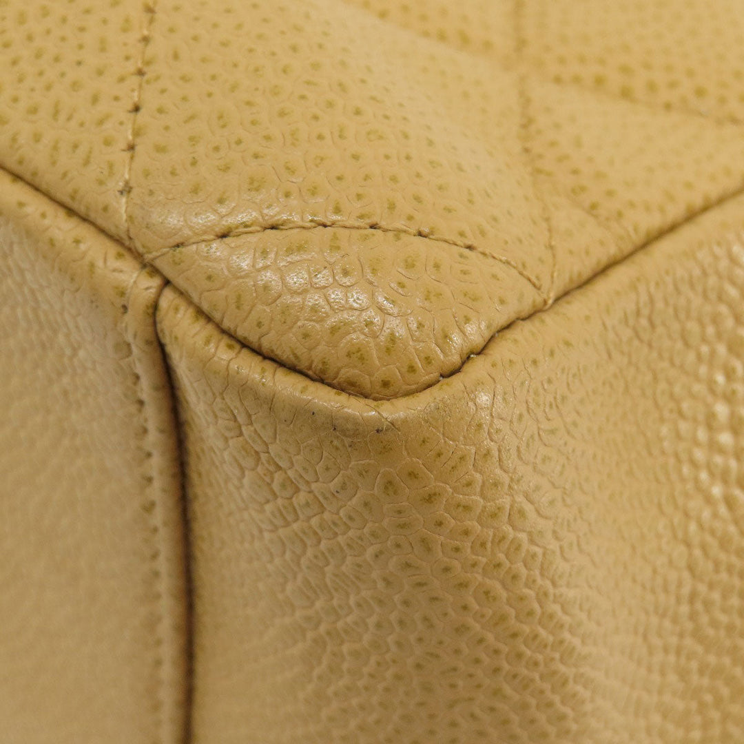 CHANEL Tote Bag Grained Calfskin Skin beige Chain Bag Matelasse Gold Metal Women Used Authentic