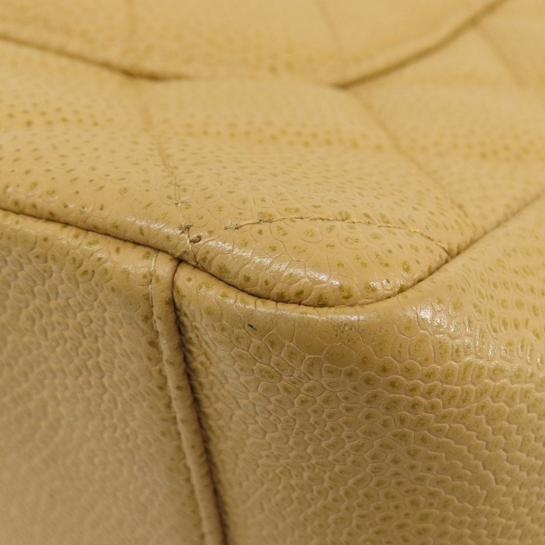 CHANEL Tote Bag Grained Calfskin Skin beige Chain Bag Matelasse Gold Metal Women Used Authentic