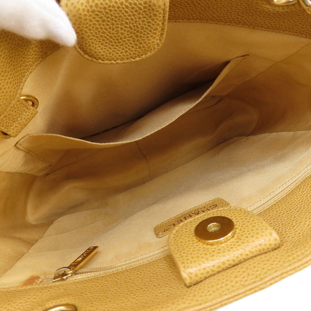 CHANEL Tote Bag Grained Calfskin Skin beige Chain Bag Matelasse Gold Metal Women Used Authentic