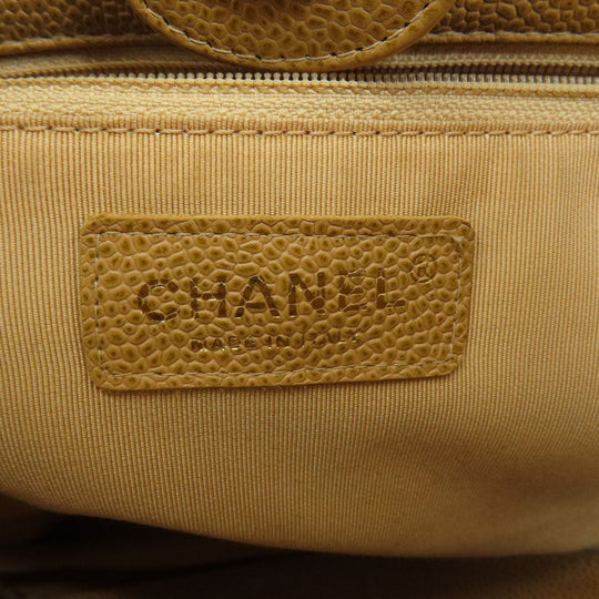 CHANEL Tote Bag Grained Calfskin Skin beige Chain Bag Matelasse Gold Metal Women Used Authentic