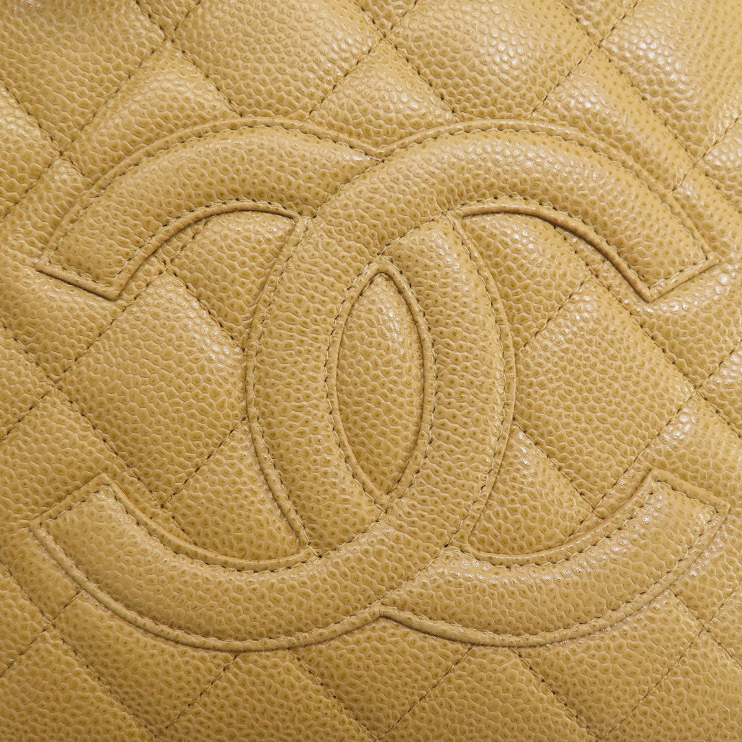 CHANEL Tote Bag Grained Calfskin Skin beige Chain Bag Matelasse Gold Metal Women Used Authentic