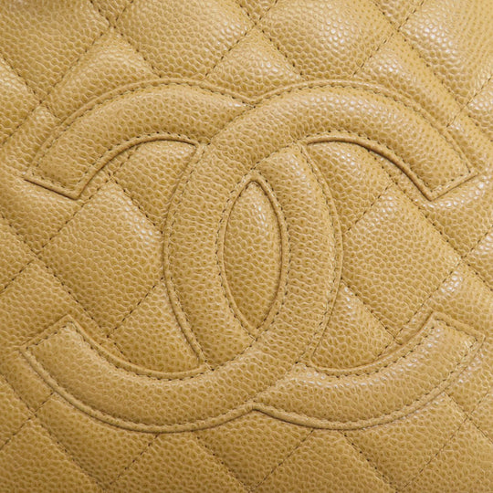 CHANEL Tote Bag Grained Calfskin Skin beige Chain Bag Matelasse Gold Metal Women Used Authentic