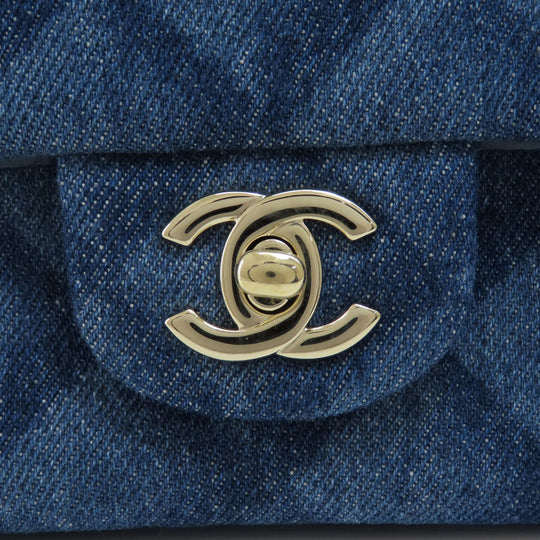 CHANEL Shoulder Bag denim blue ChainShoulder COCO Mark Gold Metal
