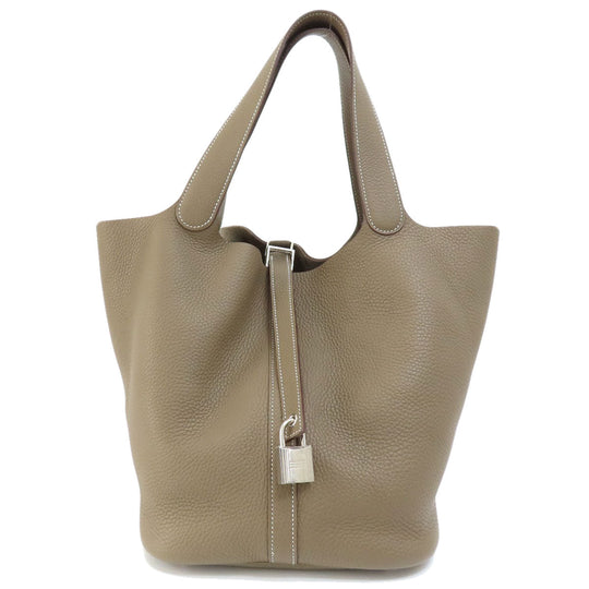 HERMES Handbag Taurillon Clemence Brown Picotin Lock GM Etoupe Etoupe SilverMetal Women Used Authentic