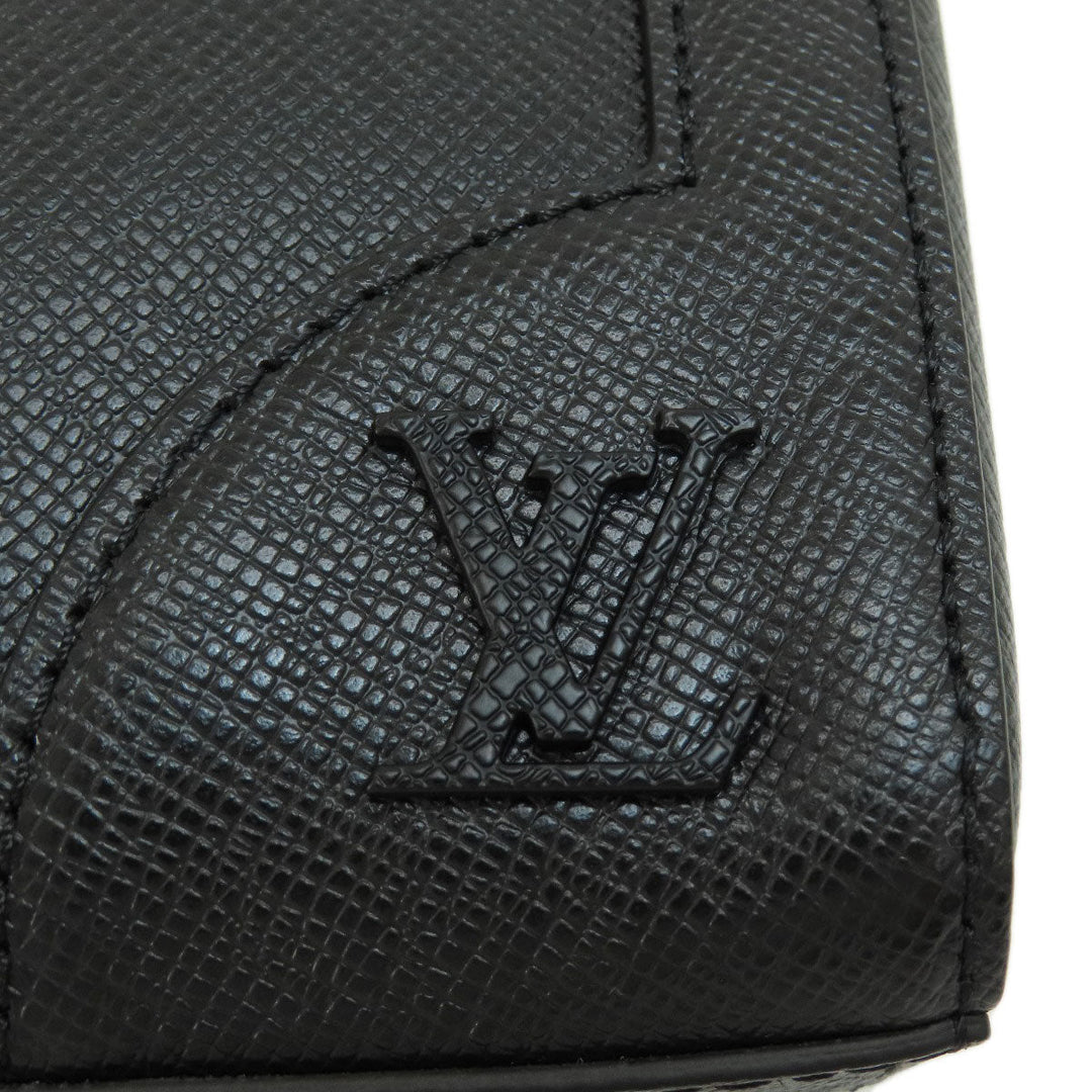 LOUIS VUITTON Business bag M30810 Taiga Leather black slim briefcase mens Used Authentic