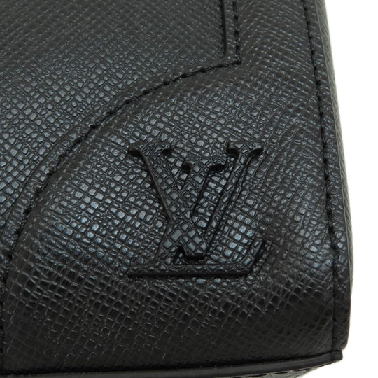 LOUIS VUITTON Business bag M30810 Taiga Leather black slim briefcase mens Used Authentic