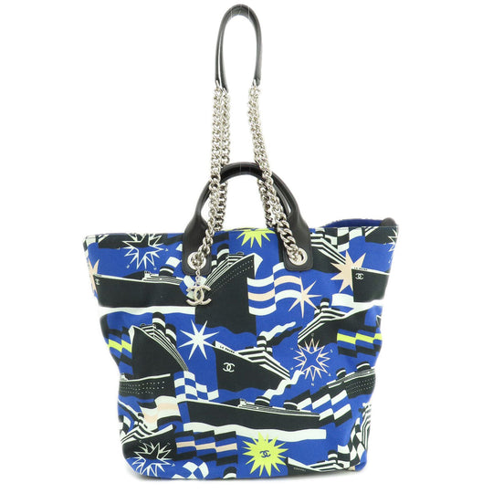 CHANEL Tote Bag canvas blue 2019 Cruise Collection Marine Chain SilverMetal Women Used Authentic