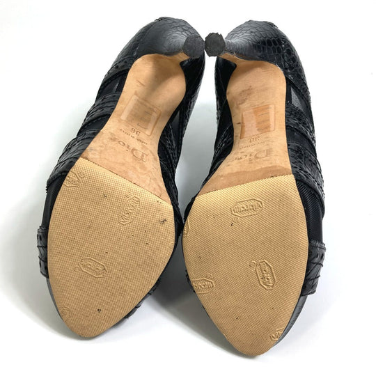 Dior Sandals leather black mesh punching Women 36 Used Authentic