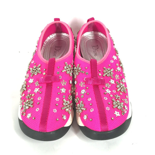 Dior sneakers mesh pink Bijou Rhinestone Flower Women 37.5 Used Authentic