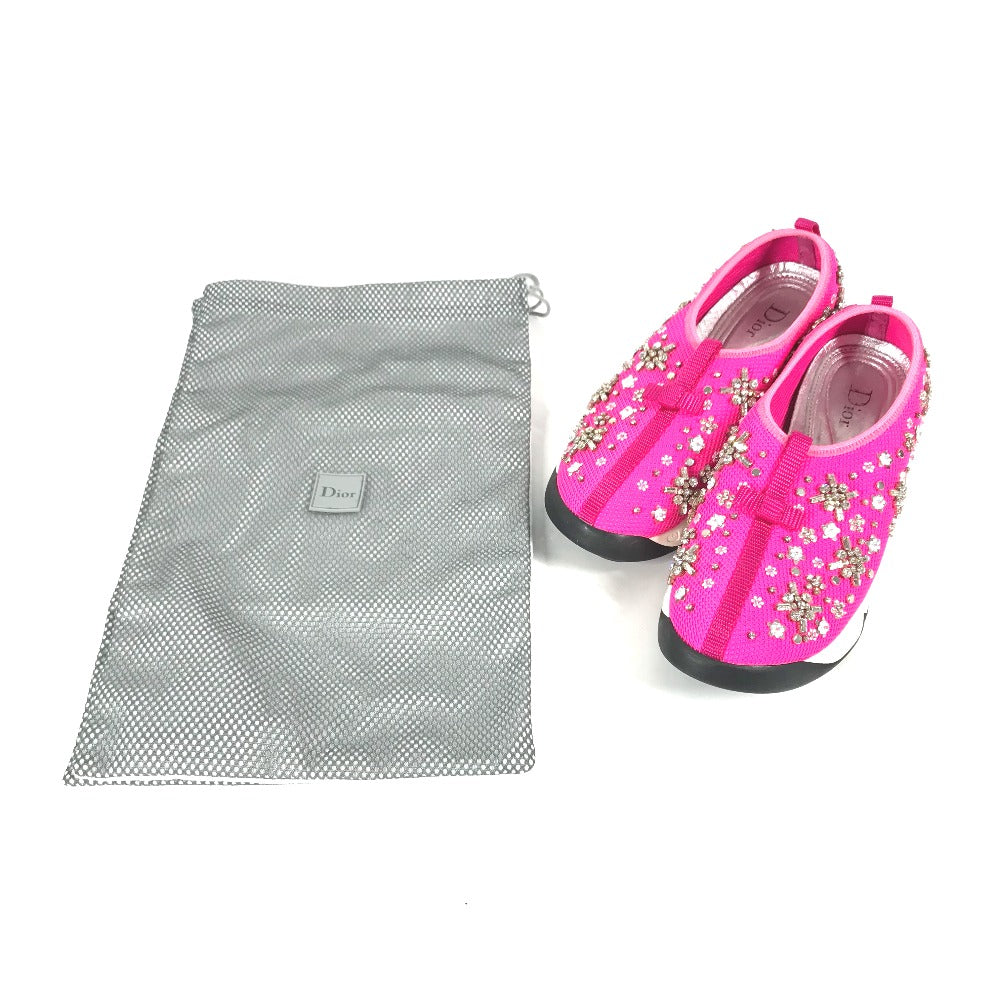 Dior sneakers mesh pink Bijou Rhinestone Flower Women 37.5 Used Authentic