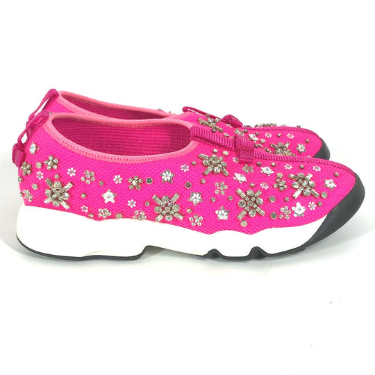 Dior sneakers mesh pink Bijou Rhinestone Flower Women 37.5 Used Authentic