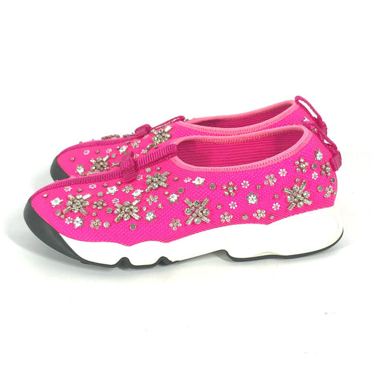 Dior sneakers mesh pink Bijou Rhinestone Flower Women 37.5 Used Authentic