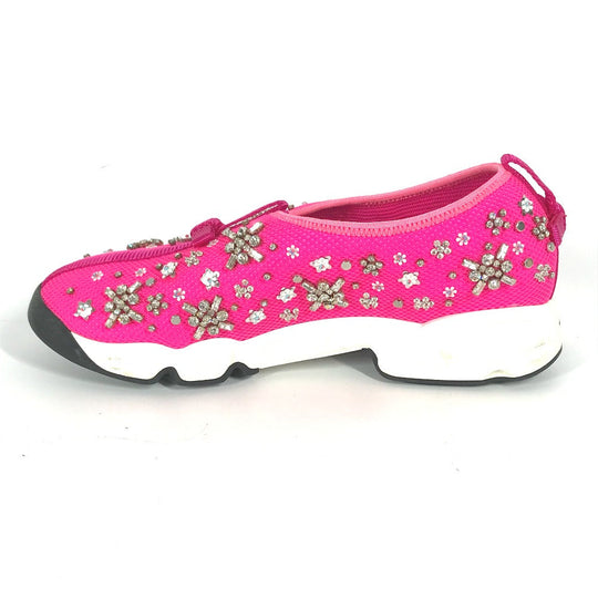 Dior sneakers mesh pink Bijou Rhinestone Flower Women 37.5 Used Authentic