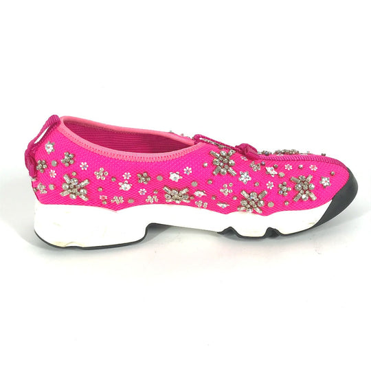 Dior sneakers mesh pink Bijou Rhinestone Flower Women 37.5 Used Authentic