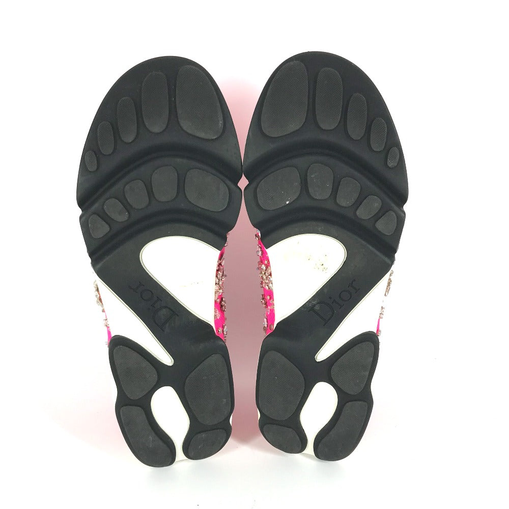 Dior sneakers mesh pink Bijou Rhinestone Flower Women 37.5 Used Authentic