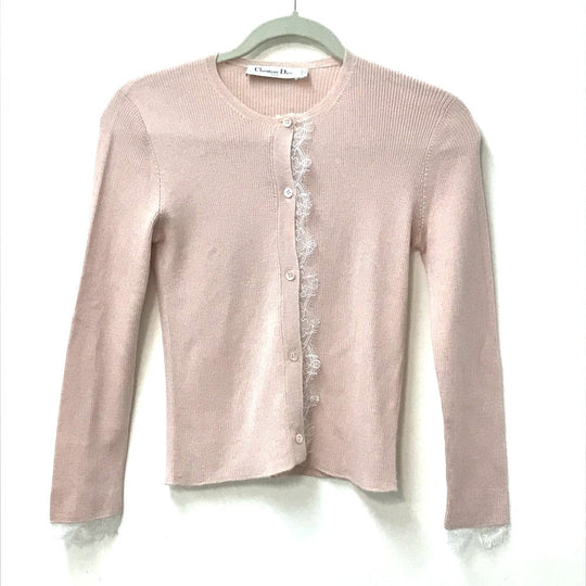 Dior cardigan Cashmere, Silk pink Lace Knit Women I 40 Used Authentic