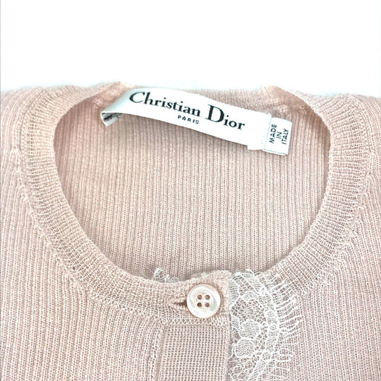 Dior cardigan Cashmere, Silk pink Lace Knit Women I 40 Used Authentic