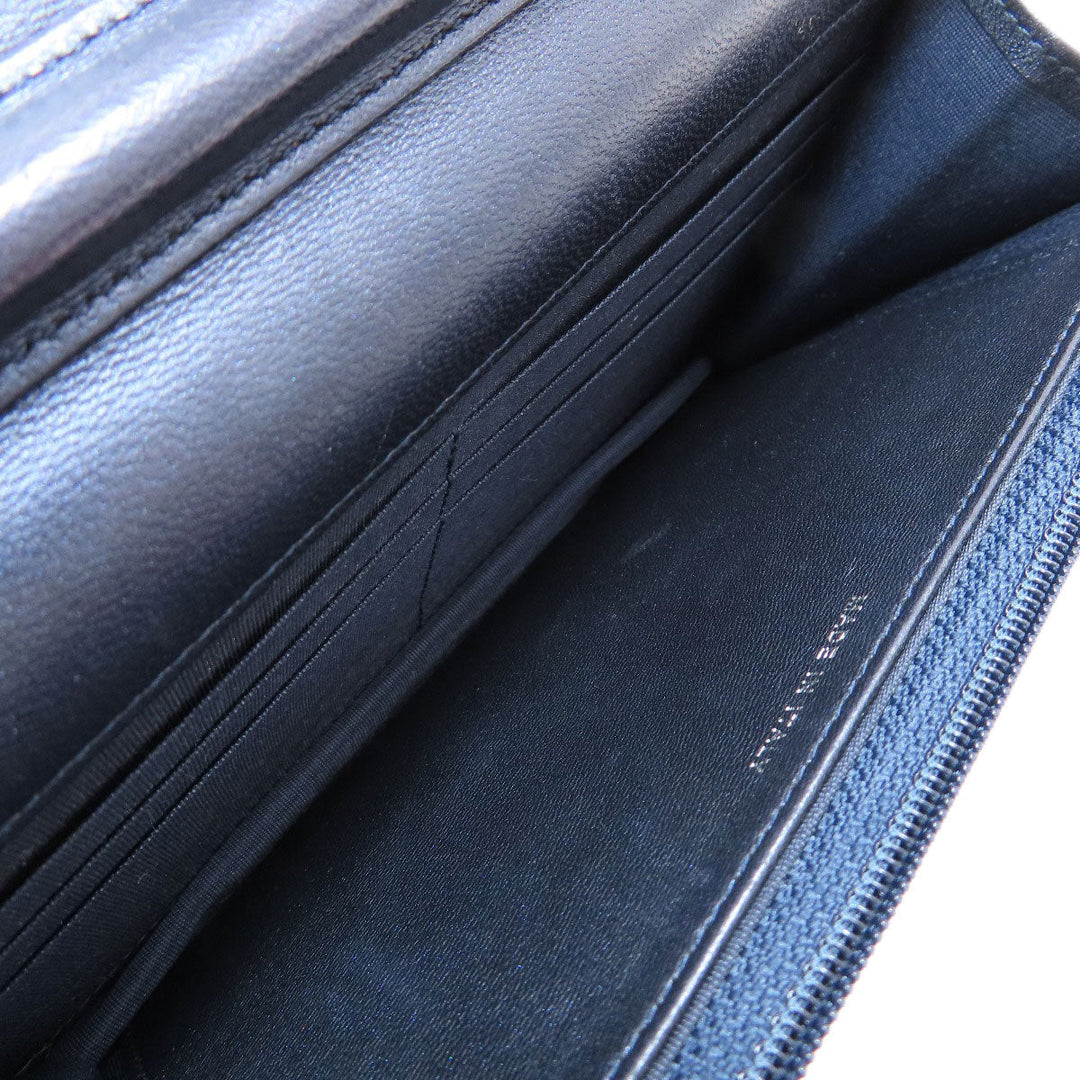 CHANEL Long Wallet Purse lambskin Navy Chain Wallet Boy Chanel SilverMetal