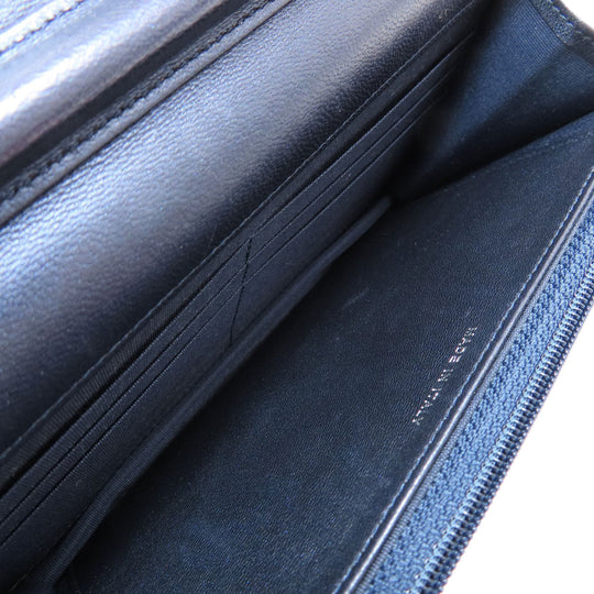 CHANEL Long Wallet Purse lambskin Navy Chain Wallet Boy Chanel SilverMetal