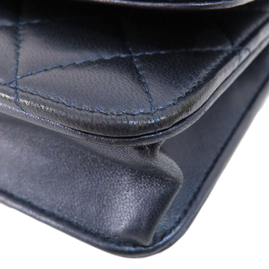 CHANEL Long Wallet Purse lambskin Navy Chain Wallet Boy Chanel SilverMetal
