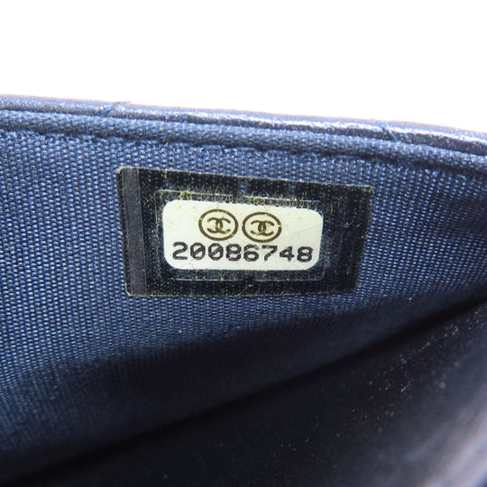 CHANEL Long Wallet Purse lambskin Navy Chain Wallet Boy Chanel SilverMetal