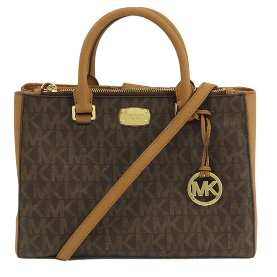 MICHAEL KORS Handbag PVC Brown MK Signature 2WAY Women Used Authentic