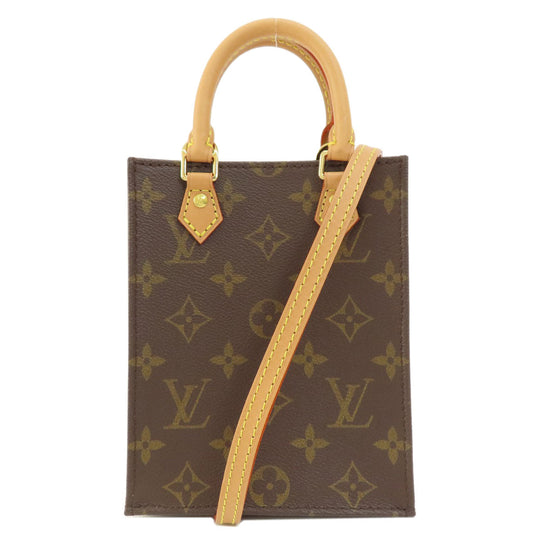 LOUIS VUITTON Handbag M69442 Monogram canvas Brown Petit Sac Plat Women Used Authentic