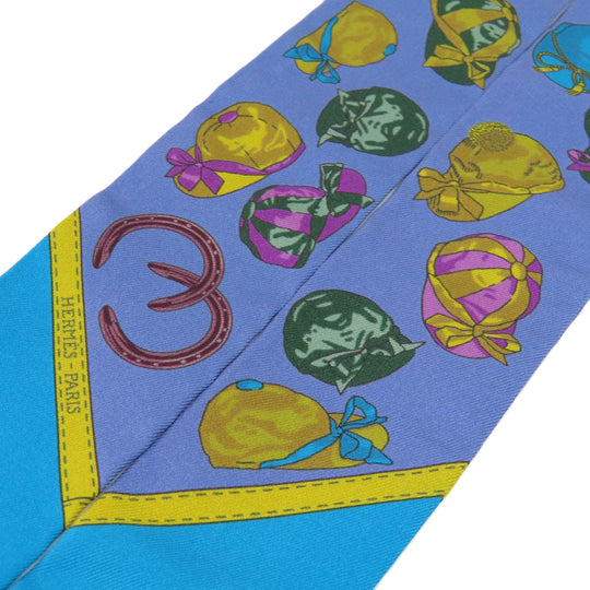 HERMES scarf silk blue Twilly Women Used Authentic