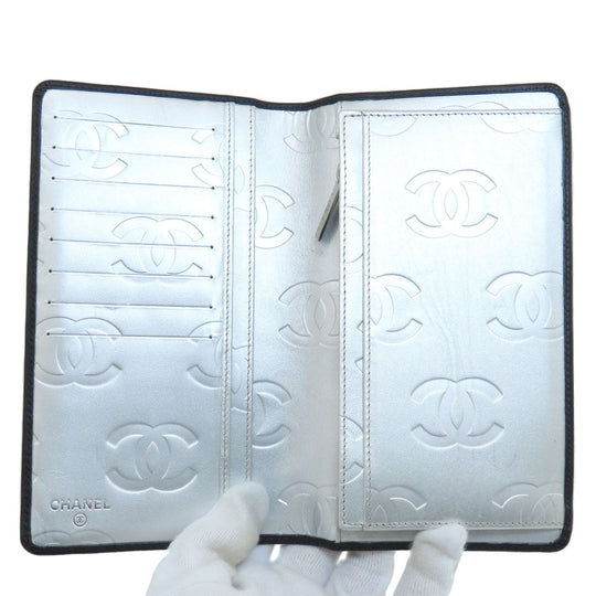 CHANEL Long Wallet Purse Calfskin black Cambon Line SilverMetal