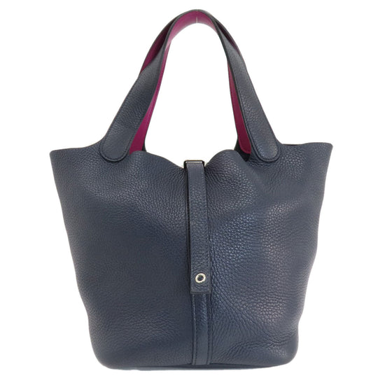 HERMES Handbag Taurillon Clemence blue Picotin Lock Eclat MM Blue Nuit Rose Purple SilverMetal Women Used Authentic
