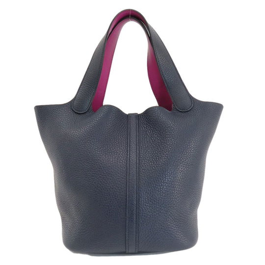 HERMES Handbag Taurillon Clemence blue Picotin Lock Eclat MM Blue Nuit Rose Purple SilverMetal Women Used Authentic