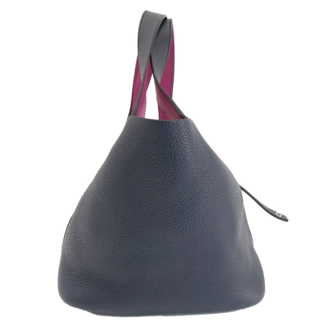HERMES Handbag Taurillon Clemence blue Picotin Lock Eclat MM Blue Nuit Rose Purple SilverMetal Women Used Authentic