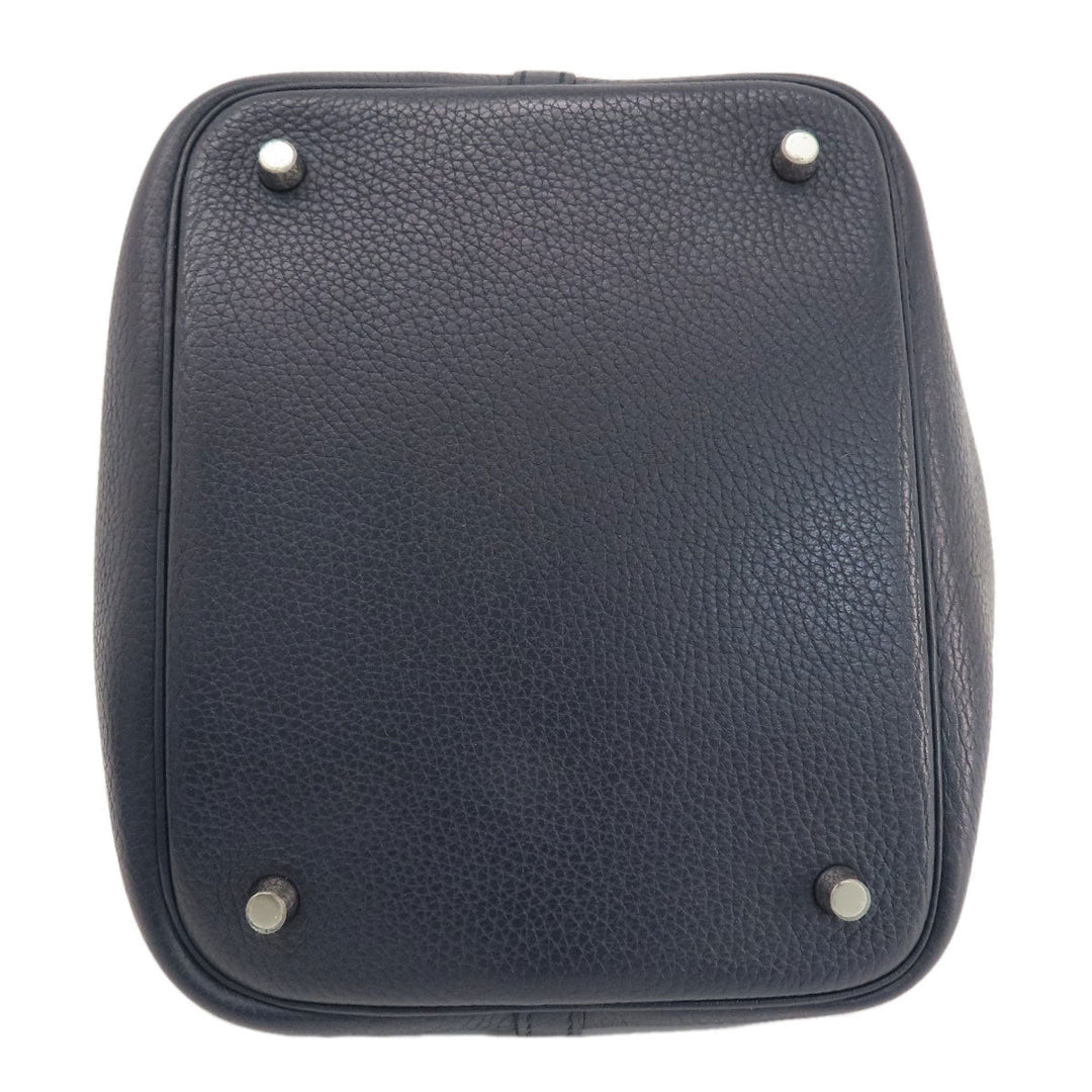 HERMES Handbag Taurillon Clemence blue Picotin Lock Eclat MM Blue Nuit Rose Purple SilverMetal Women Used Authentic