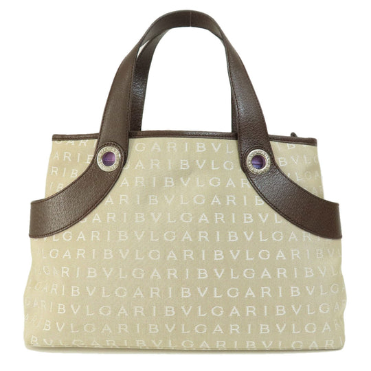 BVLGARI Handbag canvas beige Logo mania Women Used Authentic