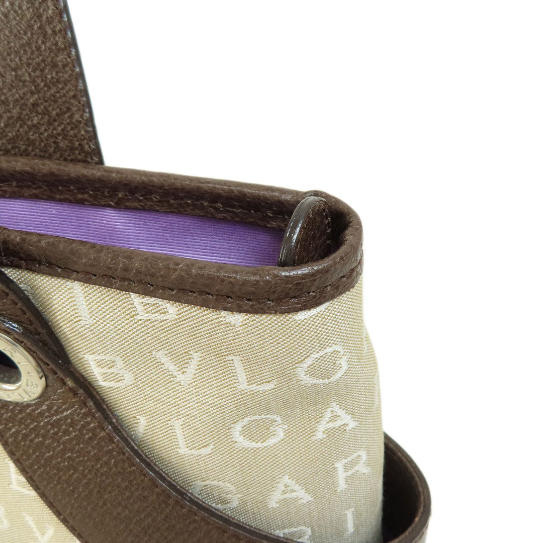 BVLGARI Handbag canvas beige Logo mania Women Used Authentic